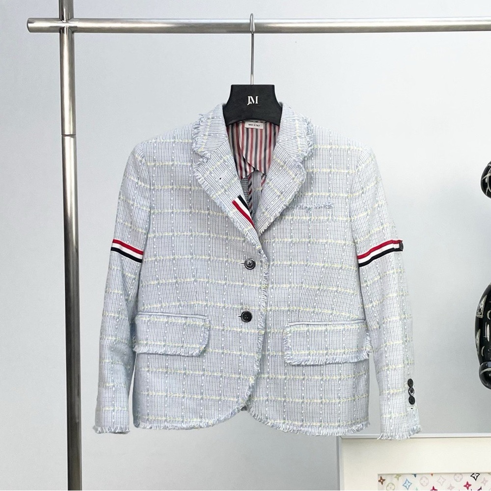 🚩steal authentic Thom Browne Jacket in Light Blue with Red and White Accents